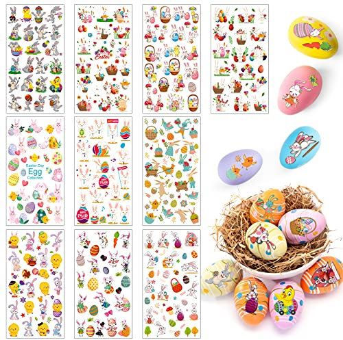 300+ (10 Blätter) Easter Stickers, Osterei Hase Aufkleber, Ostern Kinder Stickers, Ei Hase Lamm und Küken Stickers, Osterdekorationen, Osterhasen Geschenke