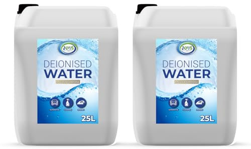 JOVS Deionised Water 2 X 25 L – Purified, Demineralised Water for Car Batteries, Steam Irons, Radiators, Cleaning – Mineral-Free, Limescale Prevention, Perfect for Household & Automotive Use.