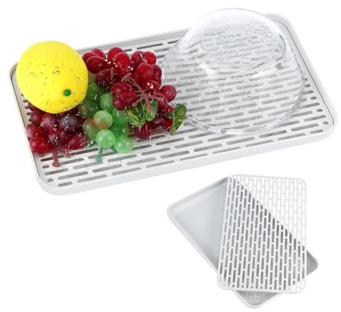 HO-SFSM Bandeja Escurridora Plástico, Escurridor con Bandeja Goteo, Bandeja de Té Escurrible, para Tazas, Cuencos, Frutas Gris