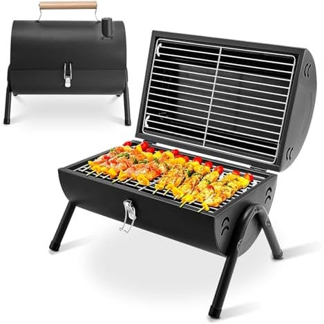 DOKKOME BBQ Grill Tragbar Grill Holzkohlegrill Klappbar Camping Grill Doppelseitig Räuchergrill für Outdoor und Garten Grill im Freien Camping Wandern Picknick Scwarz