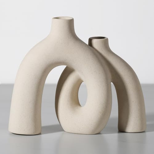 Anquephd Ceramic Vase, Nordic Modern Boho ins Style Decorative Ceramic Aesthetic Flower Vase for Home Decor (Beige)