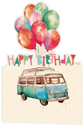 GreenLine Glückwunschkarte zum Geburtstag | 1 Stück mit Umschlag | Geburtstagskarte Camper | Klappkarte aus 100% baumfreien Zuckerrohrpapier | 3D Pop-up-Card mit Laser-Cut | 11,5x17cm