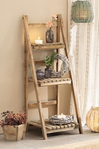 Dekoleidenschaft Regal Recycling-Chic aus Holz, klappbar, rustikal, 3 Böden, Standregal, Badregal, Blumenregal