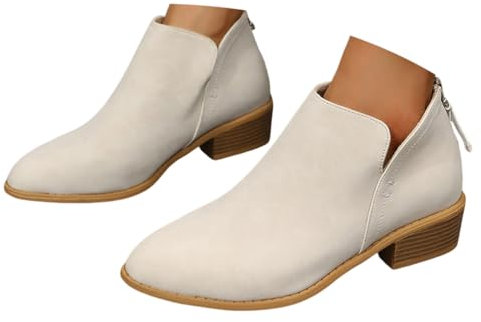 ticticlily Stivali Estivi Donna Con Cerniera Primaverili Invernali Eleganti Stivaletti Morbidi Tacco Basso Ankle Elegante Boots Cowboy Bassi C Bianco 36 EU