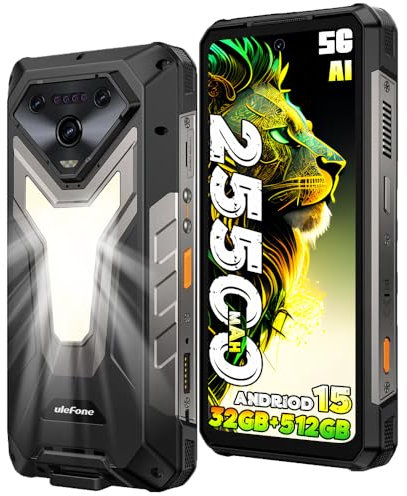 Ulefone Armor 34 PRO AI Rugged Smartphone 5G with Projector,25500mAh(66W) 32GB+512GB/2TB Android 15,6.95 FHD+120Hz Sim-free Mobile Phones,50MP+64MP Night Vision,1100LM Camping Lights,WiFi 6E/NFC/OTG
