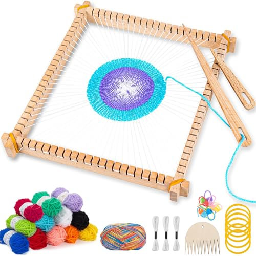 NewZC Webrahmen für Kinder 25 x 28cm - Holzwebstuhl Stricken für Anfänger Set mit Wolle Webschiffchen und Webkamm - Kreatives DIY Weaving Looms aus Holz Websets Mädchen von 6–12 Jahren