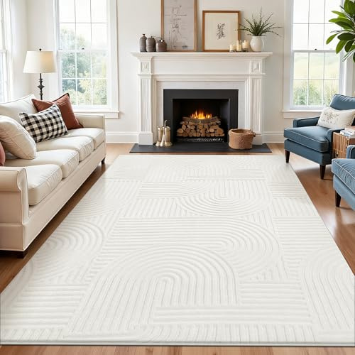 SHACOS Waschbarer Teppich Wohnzimmer 200x290 cm, Teppiche Weich Creme Weiß | Kuscheliger Kurzflor Teppich Rutschfest, Groß, Moderner Wohnzimmerteppich Weich, Anti-Rutsch Unterseite,