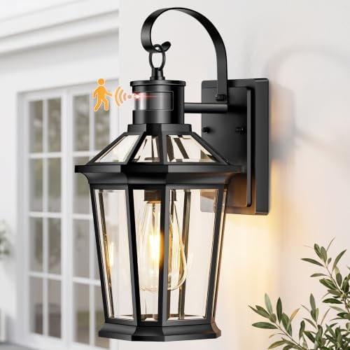 VIANIS Motion Sensor Outdoor Wall Lights, Black Dusk Till Dawn Outdoor Lights, Modern Exterior Light Fixtures, Waterproof Outside Front Porch Light, Anti-Rust Aluminum Outdoor Wall Sconce for House