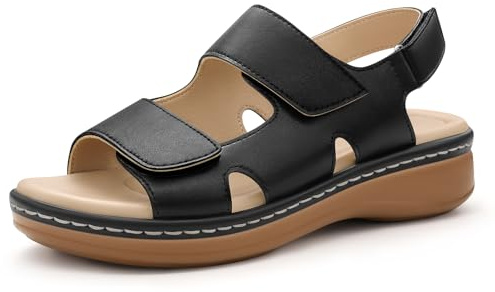 PIZZ ANNU Sandales Femme Été Confortable Compensées Chic Orthopédique à Scratch Nu-Pieds Semelle Souple pour Marche et Voyage