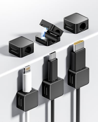 Magnetic Cable Clips, 6-Pack Cord Holder for Wall Desk Tidy Organizers | Magnetic Cable Holder for Nightstand Home Office Wall Desk Tidy Organizers and Accessories (Black, 7mm)
