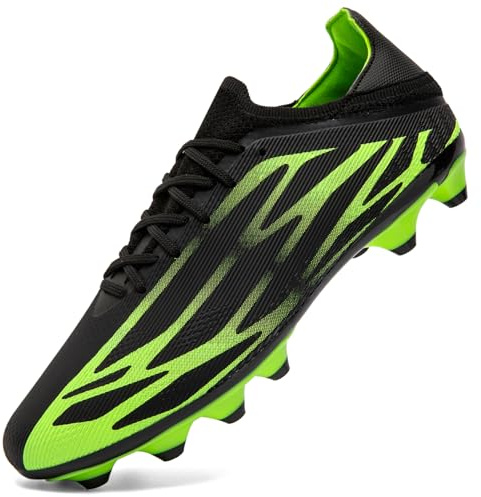 ASOCO DREAM Football Boots Men's Astro Turf Trainers Outdoor Football Cleats Professional Athletics Sneakers Teens Training Soccer Shoes,Black Green,6.5 UK
