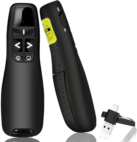 Oridolly Presenter USB C, Kabellose 2.4 GHz Laserpointer via Type-C and USB-A Empfänger, 30m Reichweite, Powerpoint Fernbedienung Roter Laser Pointer for Windows 7/8/10/Mac/Linux/Android