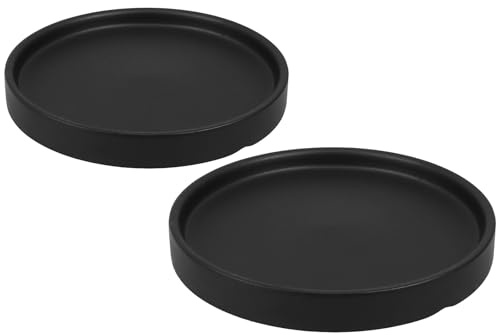 Pflanzschale Untersetzer für Blumentöpfe 2 Stück Keramik Schwarz | Runde Tropfschalen, Innen für Blumentopf und Bonsai, Schützt Flächen, Fängt Wasser