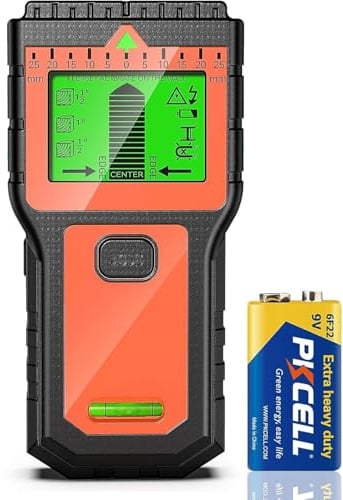 Detector Cables y Tuberias - Escáner Multifunción con Pantalla LCD y Alarma Sonora, Detector de Cables y Metales para Madera, Tuberías, Vigas y Cables de Corriente (Naranja)