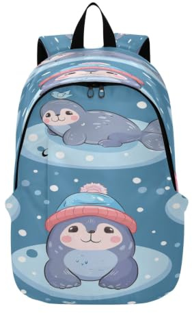 DDDIYEU Graue Robben Niedlicher Winters Chnee Wandern Kinderrucksack Büchertasche Leichter Laptop Rucksäcke für Reisen