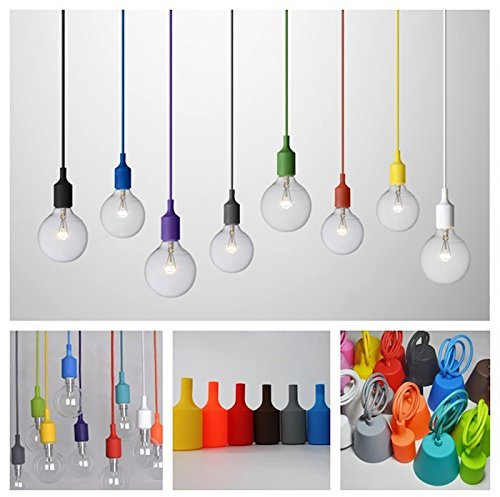 Douille pendentif silicone coloré câble toilé Suspension Lustre E27 – Couleur Bleu