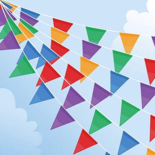 DOJoykey 100M Bandierine, Gagliardetto multicolore con 200 bandierine triangolari, Bandierine in tessuto di nylon per compleanni, matrimoni, attività all'aperto e al chiuso, decorazioni per feste