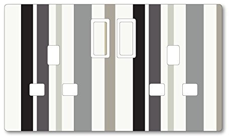 Coloured Striped Pattern UK Light Switch Stickers, Kitchen Living Room Decorating (Double Sockets Black)