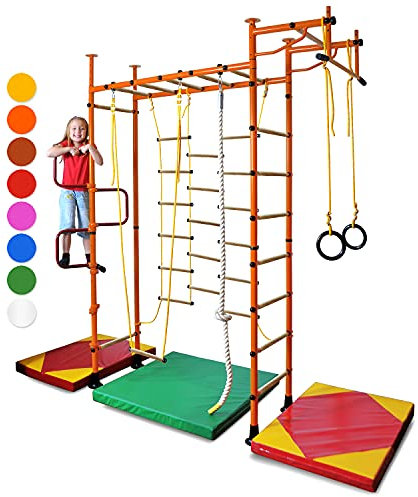 NiroSport Sprossenwand M3 Klettergerüst Indoor für Kinder in Orange Holzsprossen Indoor Sprossenwand für Kinderzimmer Kletterwand Turnwand für max. Belastung bis 130 kg