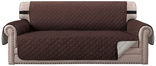 Sofabezüge Sofabezug Sofabezug gesteppt Quick Drape Reversible Baumwolle wie Möbelbezug mit elastischen Riemen, Sofahalterung zur Verhinderung von Flecken/Flecken (Dreisitzer - Braun/Beige)