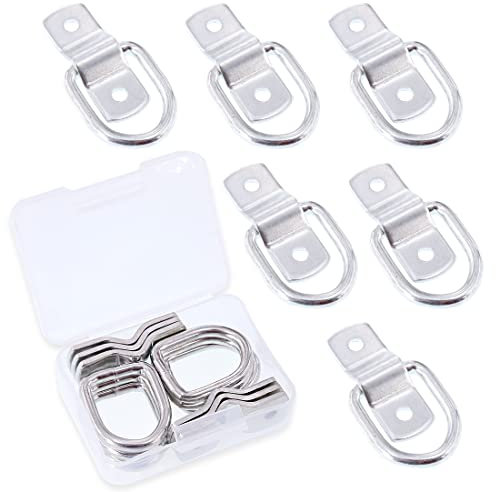 Swpeet Lot de 6 ancrages d'arrimage en Acier Inoxydable avec Anneau en D de 0,6 cm pour Charges sur camions, remorques, Bateaux, Camping-Cars, camionnettes,