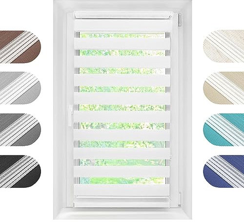 Birrke Doppelrollo Ohne Bohren/Mit Bohren 2in1 90 x 150 cm - Tag und Nacht Duo Rollo für Sonnenschutz und Sichtschutz - Doppel Rollo - Einfache Montage Weiß