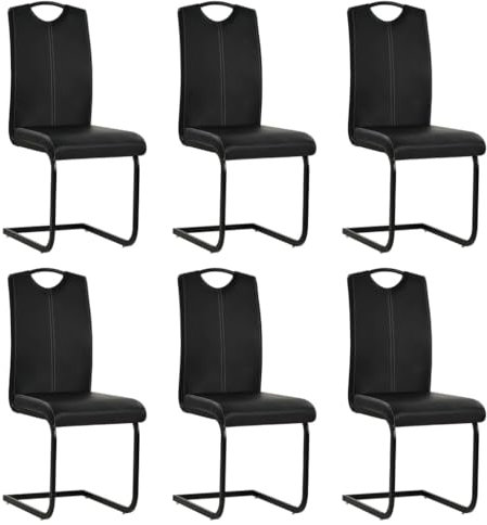 vidaXL Freischwinger 6 STK., Schwingstuhl Esszimmerstuhl Stahlrahmen, Stuhl für Esszimmer Küche, Essstuhl Küchenstuhl, Modern, Schwarz Kunstleder