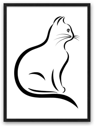 Din A4 Kunstdruck ungerahmt -Katze Kater Katzenliebe Minimalismus Zeichnung schwarz Grafik schwarz, Deko, Geschenk Druck Poster Bild
