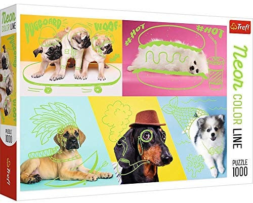 Trefl, Puzzle, Abgefahrene Hunde, 1000 Teile, Neon Color Line, Premium Quality, für Erwachsene und Kinder ab 12 Jahren