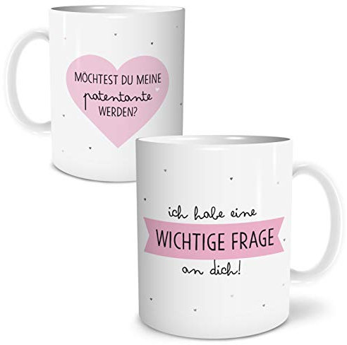 OWLBOOK® Frage Patentante Tasse mit Spruch Geschenke Geschenkideen für Patentante Patin zum Geburtstag Keramik 300 ml