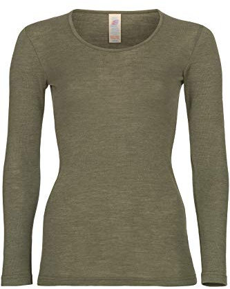 Engel Natur, Damen Unterhemd Langarm, 70% Wolle (kbT), 30% Seide (42-44, Olive)