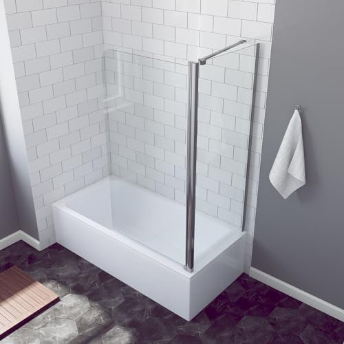 AQUABATOS® 80 x 70 x 140 cm Eck Duschtrennwand Badewannenaufsatz mit Seitenwand Duschabtrennung mit Seitenteil für Badewanne 5 mm ESG Einscheiben Sicherheitsglas mit Nanobeschichtung