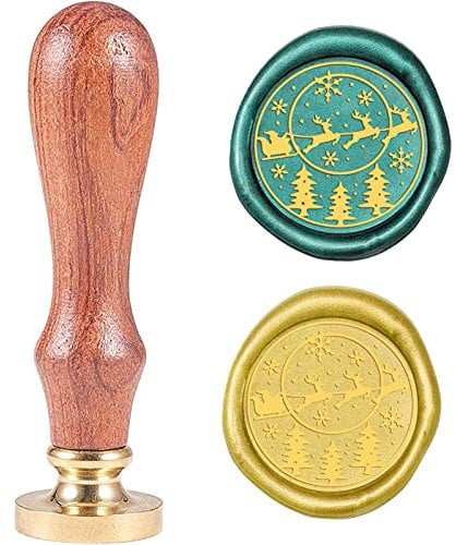 CRASPIRE Santa Claus Sealing Wax Stamp Snowflake Sled Christmas Tree Elk X'MAS EVE Wax Seal Stamp Replaceable Sealing Stamp Head with Wooden Handle for Christmas Invitations Envelope Cards Decoration