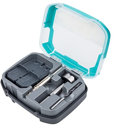 wolfcraft Scharnierloch-Set - 4656000 - Zur einfachen Installation von Topfscharnieren, Ø 35 mm - Bohrschablonen, Forstnerbohrer, Zentrierbohrer und Holzspiralbohrer