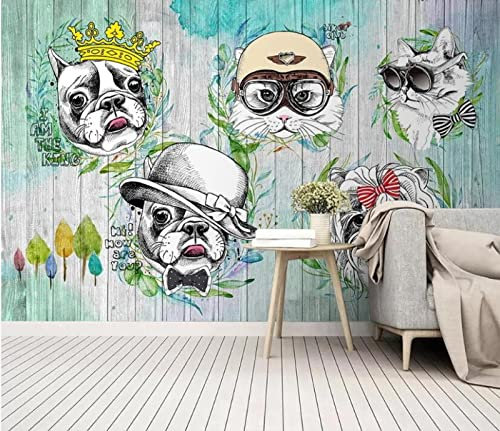 Fototapete 3D Effekt Tier Katze Hund Foto 3D Wandbild Tapete Cartoon Kinderzimmer Hintergrund 3D Malerei Tapeten Wohnkultur 350(W) X256(H) Cm