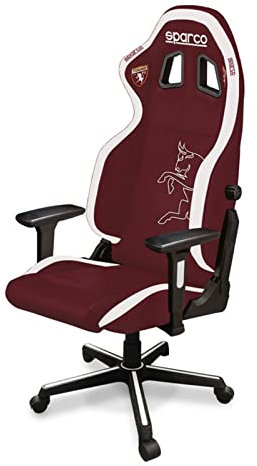 SPARCO ICON UFF. TORINO FC GRANATA - Sedia gaming, Sedia ufficio, Ergonomica, Regolabile, Pistone certificato, braccioli 2D, Rosso Bianco