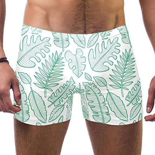 Mens Swim Trunks Elastic Waistband Short Boxer Swimsuit Summer Beach Board Shorts, XXL, Monstera Leaves Pattern