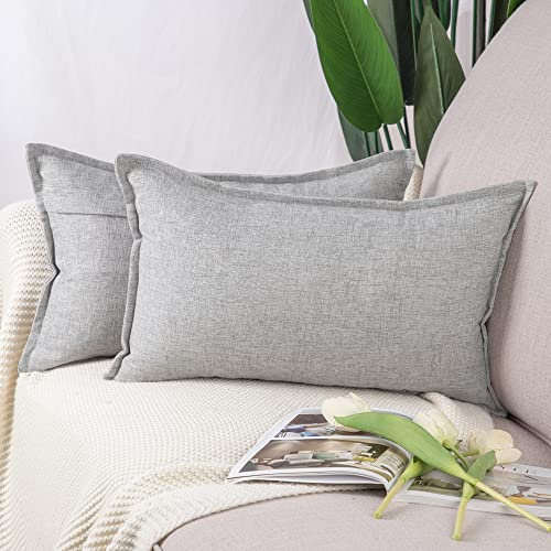 Madizz 2er Set Polyester- Leinen Kissenbezügen Weiche dekorative Kissenbezüge für Sofa Schlafzimmer Kissenhülle Hellgrau 30x50 cm Rechteckig