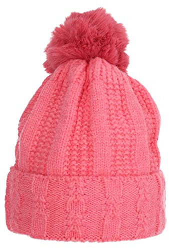COFI 1453 Wintermütze warm gefüttert mit Kunstfell Bommel-Mütze Fleece-Futter Winter Strick-Mütze Beanie-Mütze Damen Herren One-Size Pink