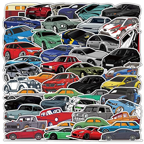 50 Stück Aufkleber Sportwagen Racing Cars Aufkleber Motorrad Laptop Wasserflaschen Telefon Gitarre Skateboard Fahrrad Rennwagen Vinyl Stickers Wasserdicht Ästhetisch für Jugendliche Kinder Erwachsene