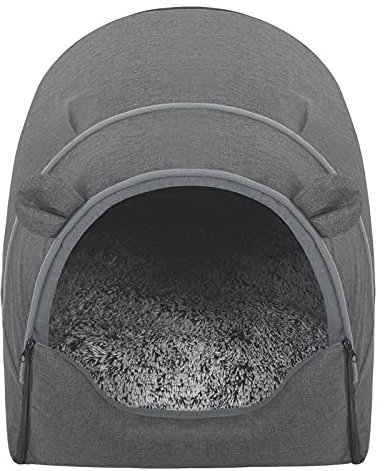 EUGAD Hundehöhle kleine Hunde 60x55x60cm L, Hundehaus drinnen Indoor, Hundehütte Stoff, Katzenhaus Winterfest, Kuschelhöhle Hund, Schlafhaus Haustierhaus zuhause, Grau 0042GD