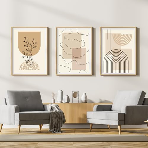 LYBOHO Leinwand Bilder,Moderne Abstrakt Kunstposter Wandbilder Wohnzimmer,Boho Poster Set für Wohnzimmer Schlafzimme-Ohne Rahmen (3PCS-50x70cm, Geometrie 3)