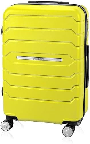 BETLEWSKI - Großer Koffer Hartschale - Reisekoffer mit 4 Rollen - Leicht Hartschalenkoffer ABS Rollkoffer mit Schloss - Modell Eclipse - Größe 77 cm x 52 cm x 30 cm 93 Liter - Gelb