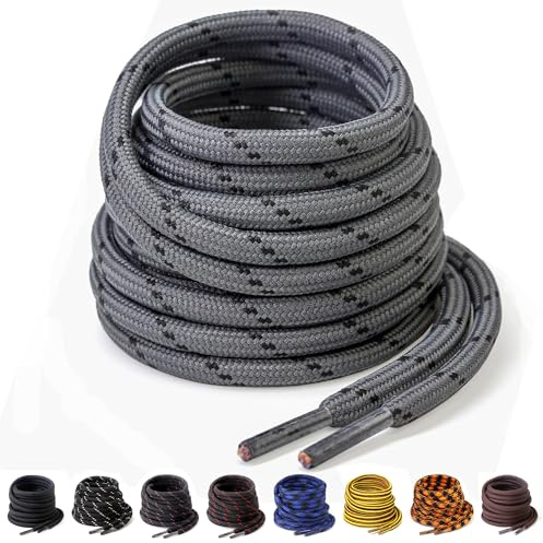 Yusimu Heavy Duty Boot Laces 4.5mm Round Work Hiking, Grey/Black, 120cm