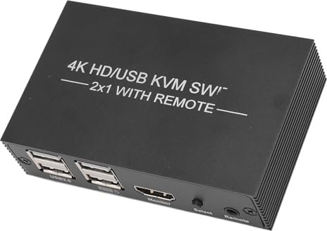Goshyda Conmutador KVM HDMI, 4 Puertos USB 2.0 1 Monitores 2 Computadoras Conmutador KVM 4Kx2K con 2 Cables USB, Entrada HDMI Tipo C, A: Botón, B: Controlador de Escritorio, para 2 PC 1