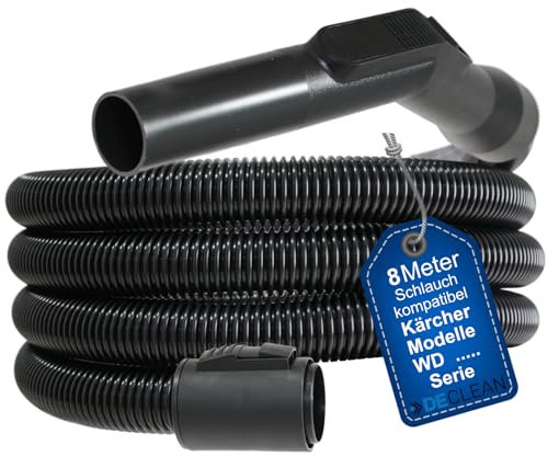 DeClean 8 Meter Staubsaugerschlauch kompatibel mit Kärcher Staubsauger der Serien von A WD WD1 WD2 WD3 WD4 WD5 WD6 WD7 SE DS | Schlauch für Nass- Trockensauger