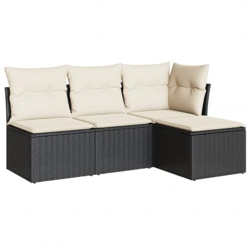 vidaXL Garten Sofagarnitur mit Kissen 4-TLG., Gartenmöbel Gartengarnitur, Sitzgruppe Sitzgarnitur, Lounge Sofa Garnitur Terrasse, Schwarz Poly Rattan