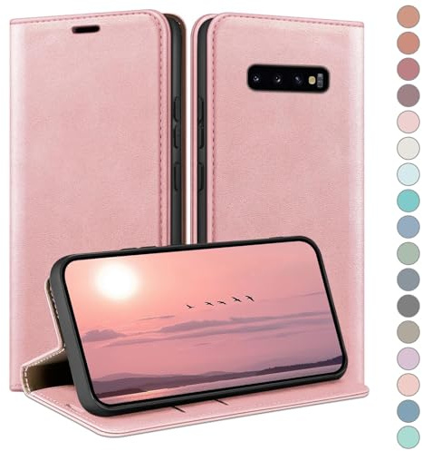 HUOUH für Samsung Galaxy S10 Hülle mit RFID Schutzhülle aus Lederhülle Handyhülle,360 Grad Schutz Case,Kartenfach Leder ständer Handy hülle für Samsung S10 Klapphülle Wallet Cover Roségold