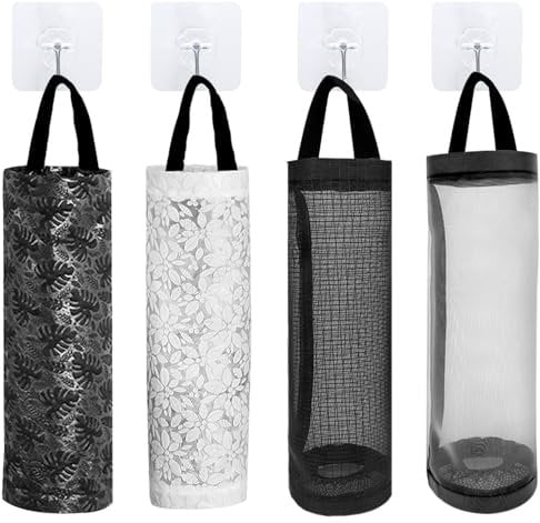 Scettar 4 Pezzi Porta Sacchetti Spazzatura,Porta Buste Plastica Cucina Pieghevole da Appendere,Porta Sacchetti di Plastica,per per Cucina, Bagno(con 4 Ganci)