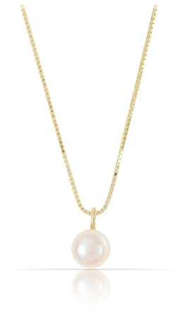 Made by Nami Halskette Damen Gold aus 925 Sterling Silber mit Perle als Anhänger Wasserfester Schmuck 40 + 5 cm Länge